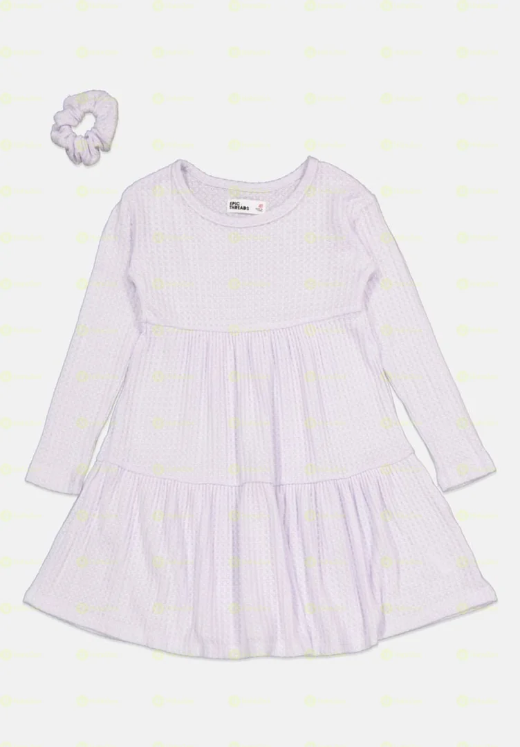 Toddler Girls Waffled Tiered Dress With Pony Tail