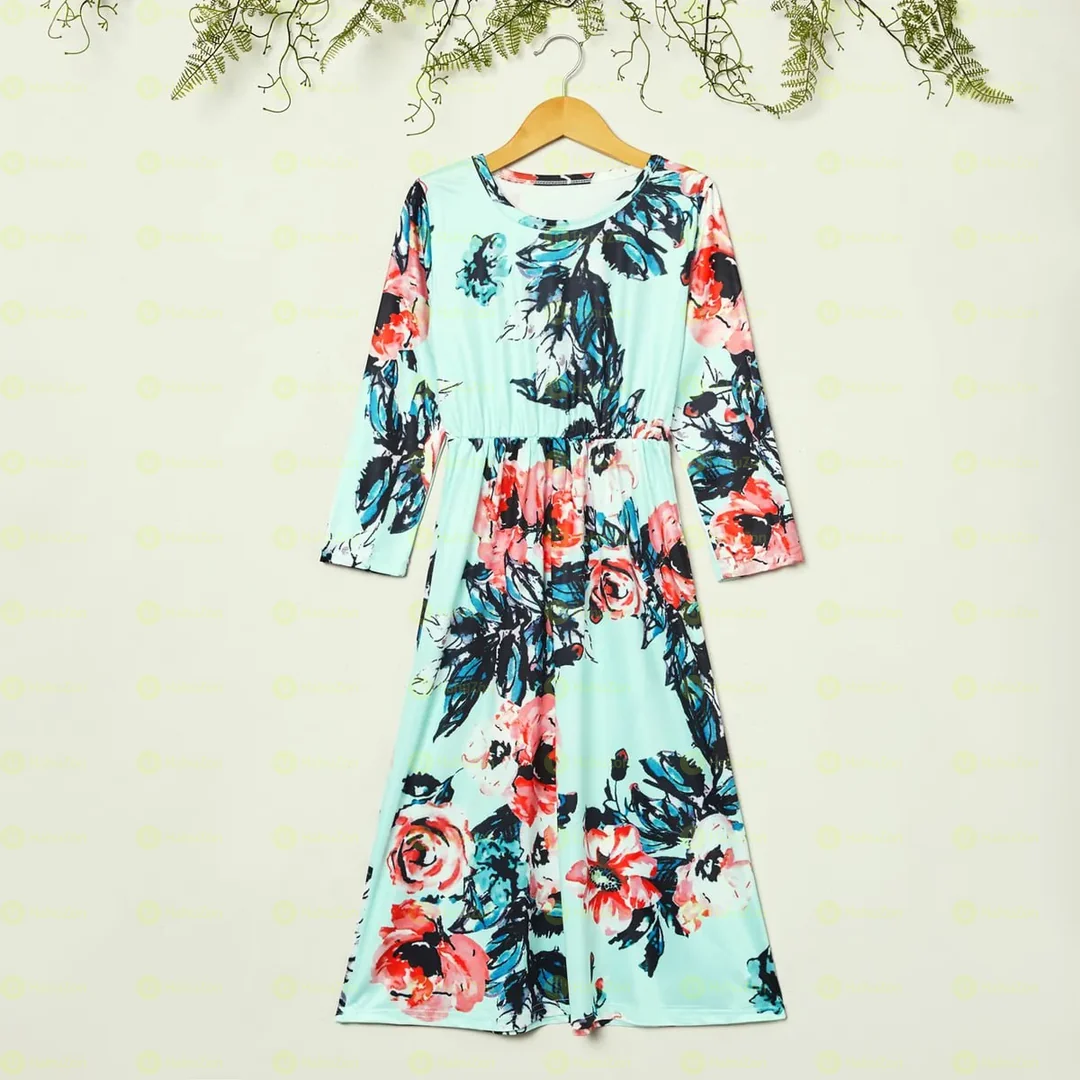 Beautiful Floral Allover Print Long-sleeves Dresses