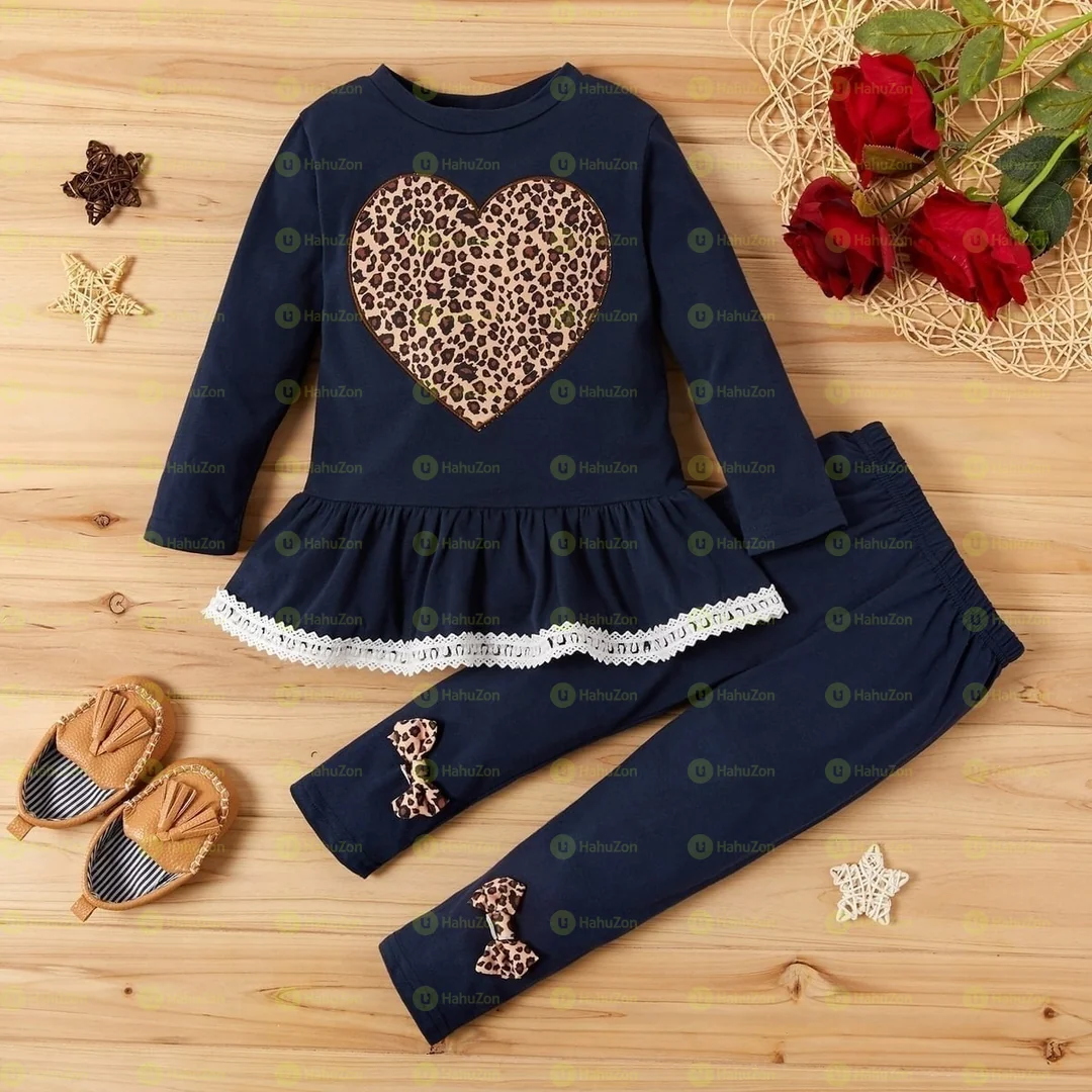 2-Piece Girl Leopard Print Top and Pant Set