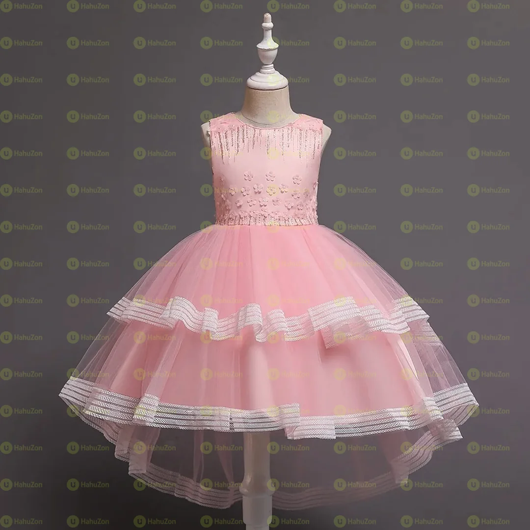 Kid Girl Floral Embroidered Bowknot Design Princess Party Dress