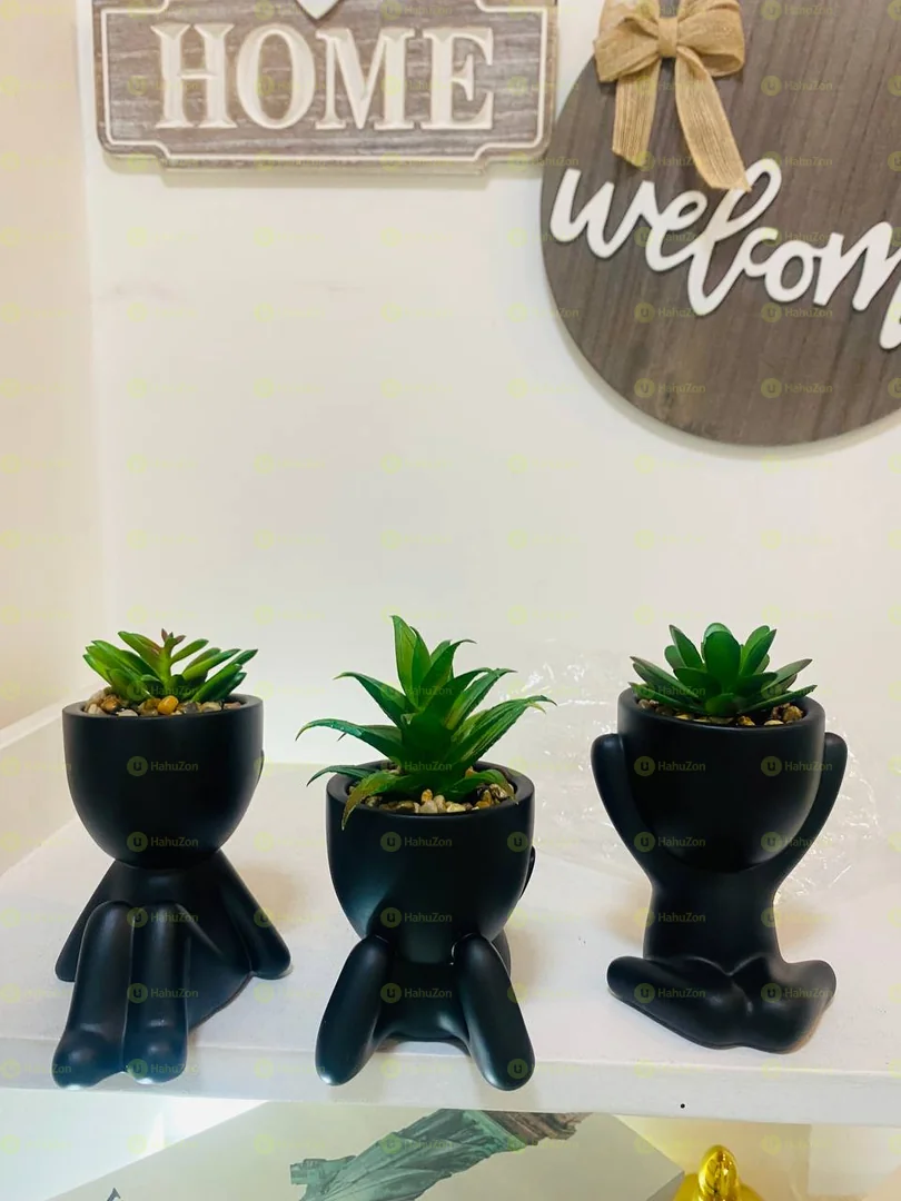 Set of 3 Black Human Shaped Flower Pot