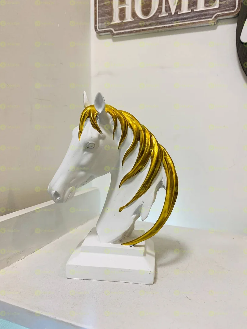 White Golden Horse Head Sculpture