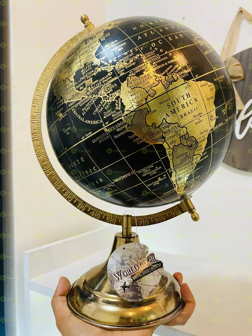 Big  Golden And Black World Globe Metal Base