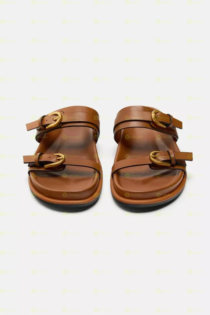 Zara Buckled Flat Slider Sandals