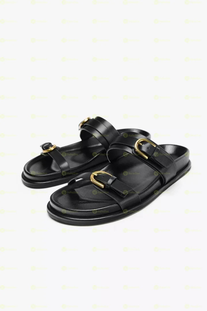 Zara Buckled Flat Slider Sandals