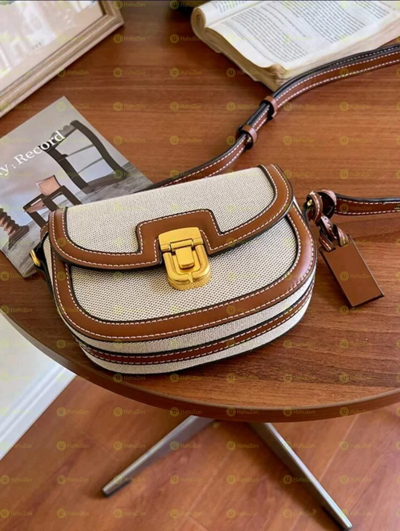 Lock Catch Trendy Ins Style Color Block Saddle Shoulder Bag