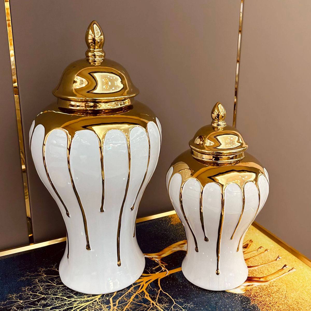 Set Of  2 Modern Ceramic Ginger Jar