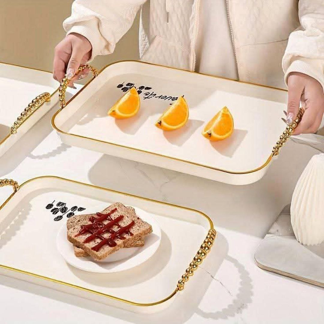 3 Sets Serving Tray With Golden Handle