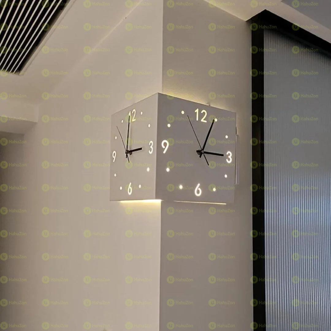 Double-Sided Metal Corner Wall Clock