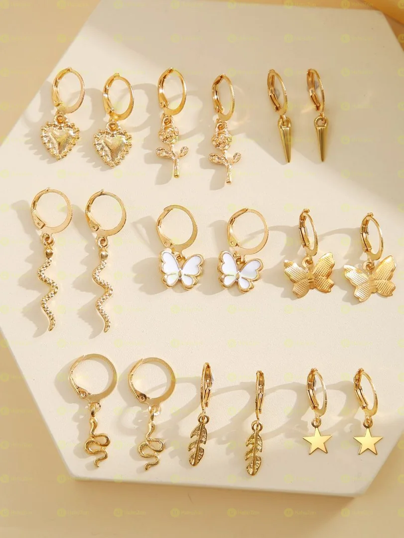 9pairs Butterfly & Snake Decor Earrings