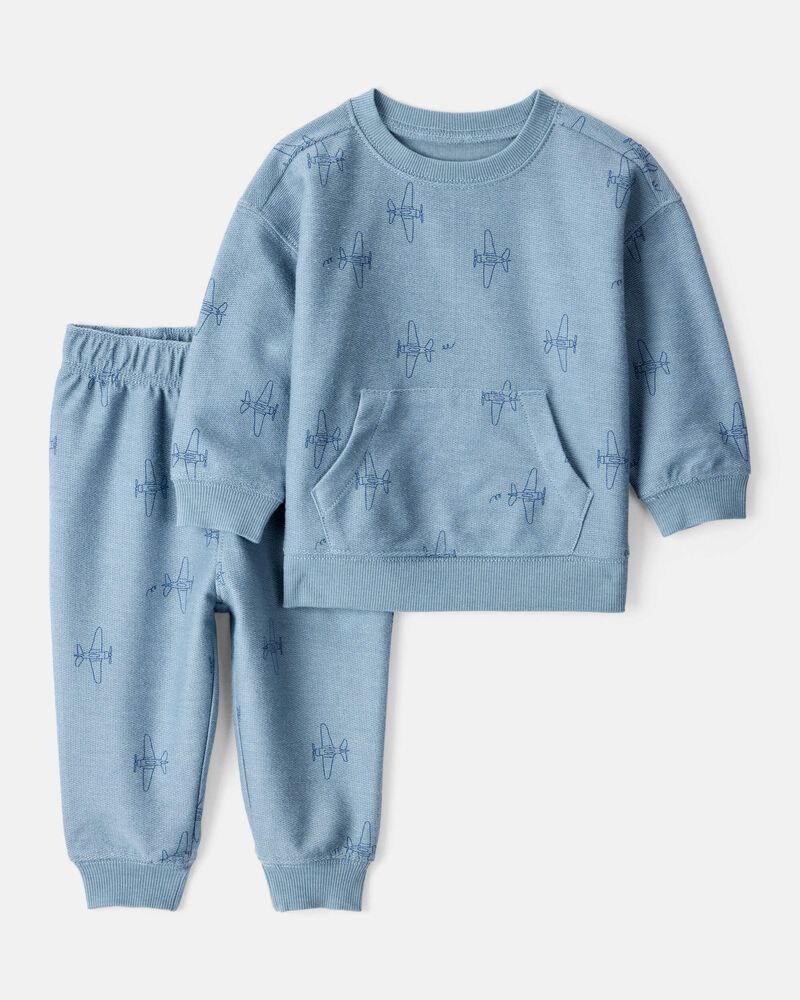 Carter's baby Boy Airplane French Terry Long-Sleeve Tee & Pant Set