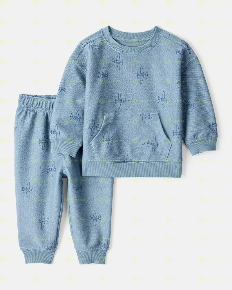 Carter's baby Boy Airplane French Terry Long-Sleeve Tee & Pant Set