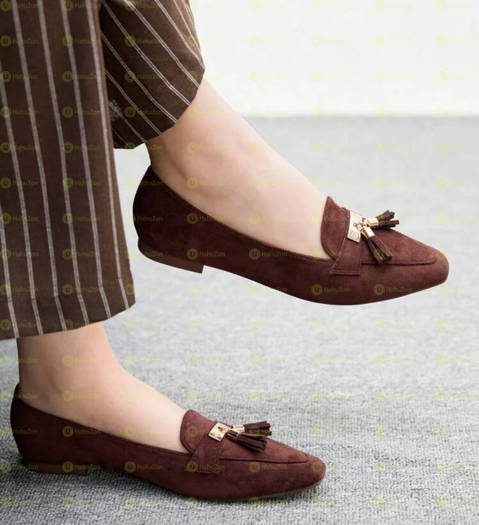 Square Toe Suede Tassel Decor Flat Shoes