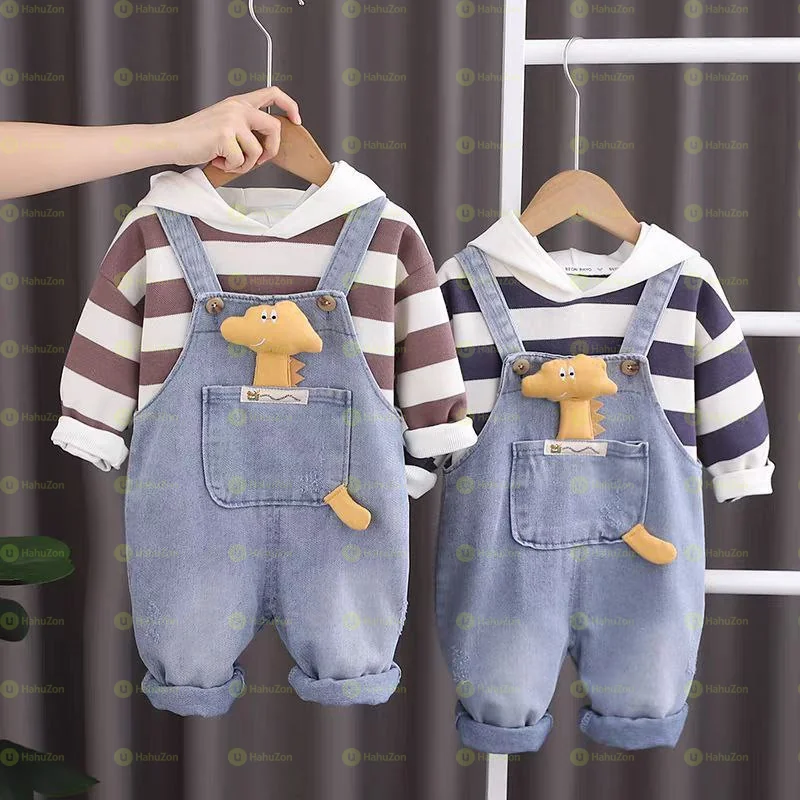 Bib Cartoon Zipper Pocket Trousers Short Sleeve T-Shirt 2Pcs