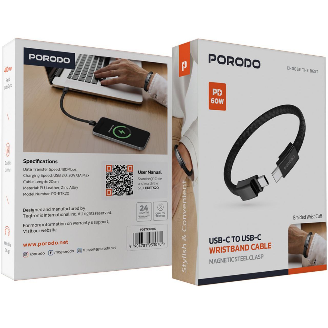 Porodo USB-C to USB-C Wristband Cable