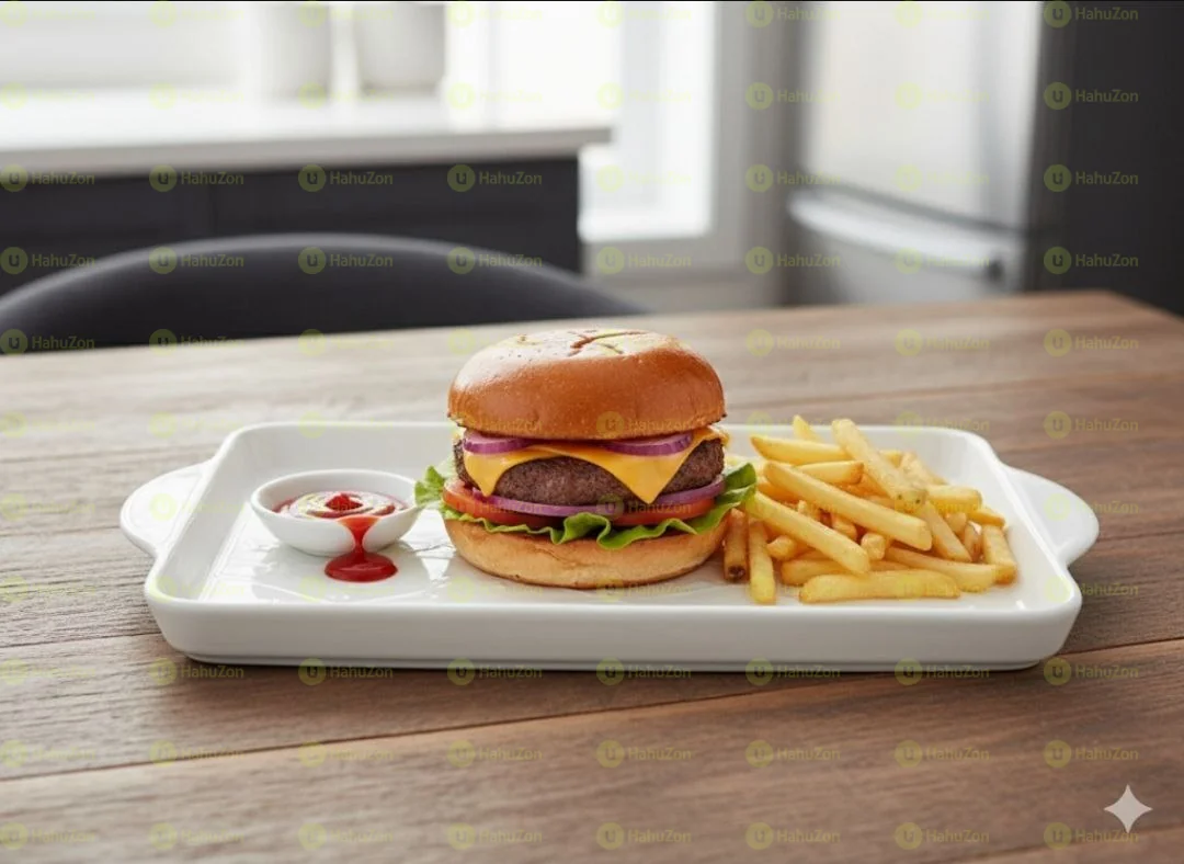 ሴራሚክ የበርገር  የሳንዱች የችብስ ማቅረቢያ ሳህን