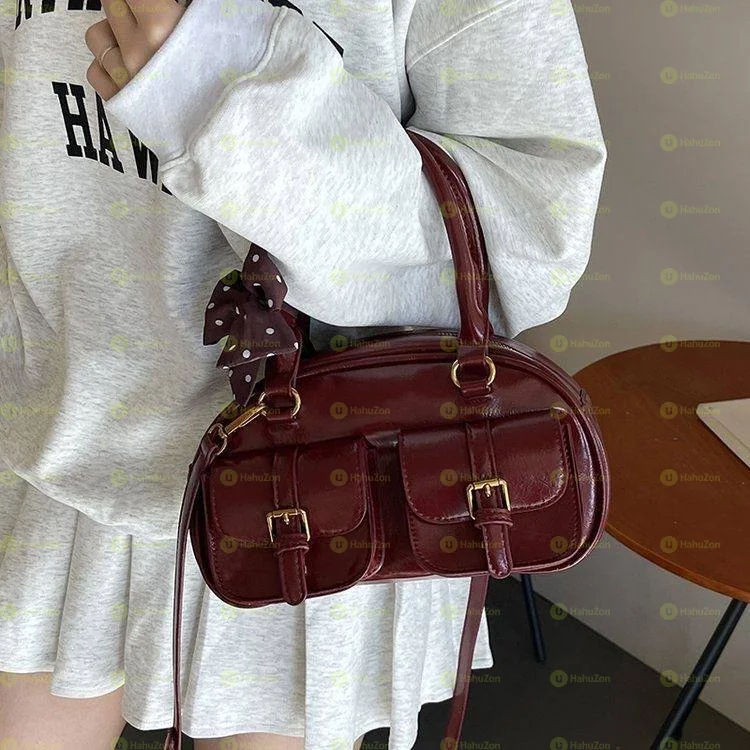 Multi-Pocket Bowling-Style Handbag