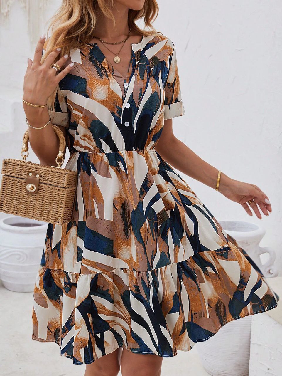 Allover Print Ruffle Hem Women's Dress