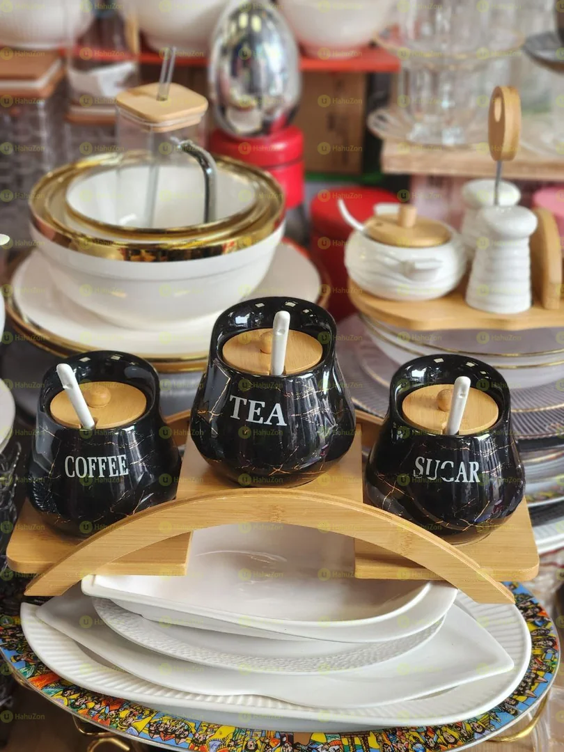 የሻይ የቡና የስኳር ማቅረቢያ በሸክላ