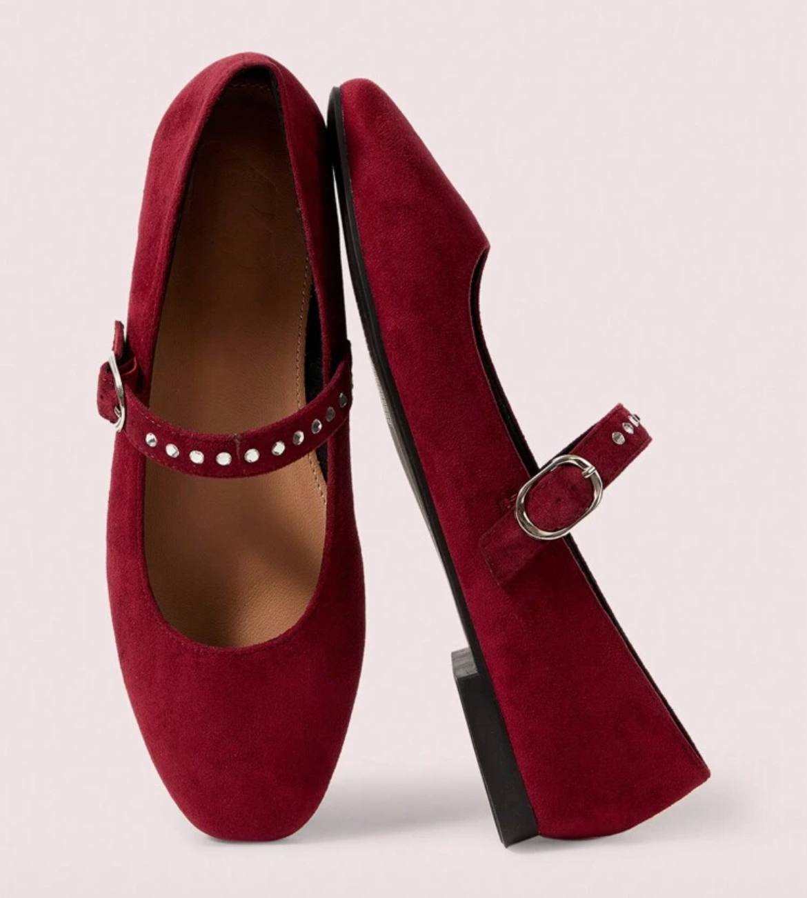 Faux Suede Ballerina With Buckle Belt Women's Shoes