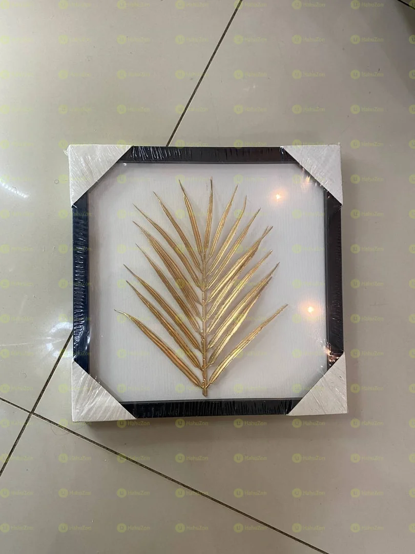 Golden Leaf Wall Art with Black Frame