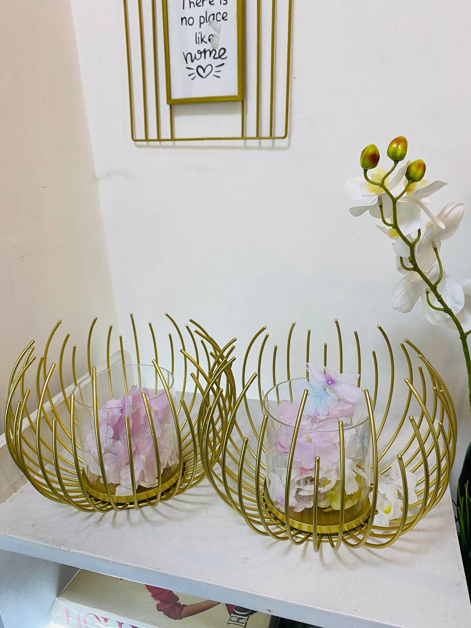 Golden Metal Wire Planter and Candle Holder Decorative
