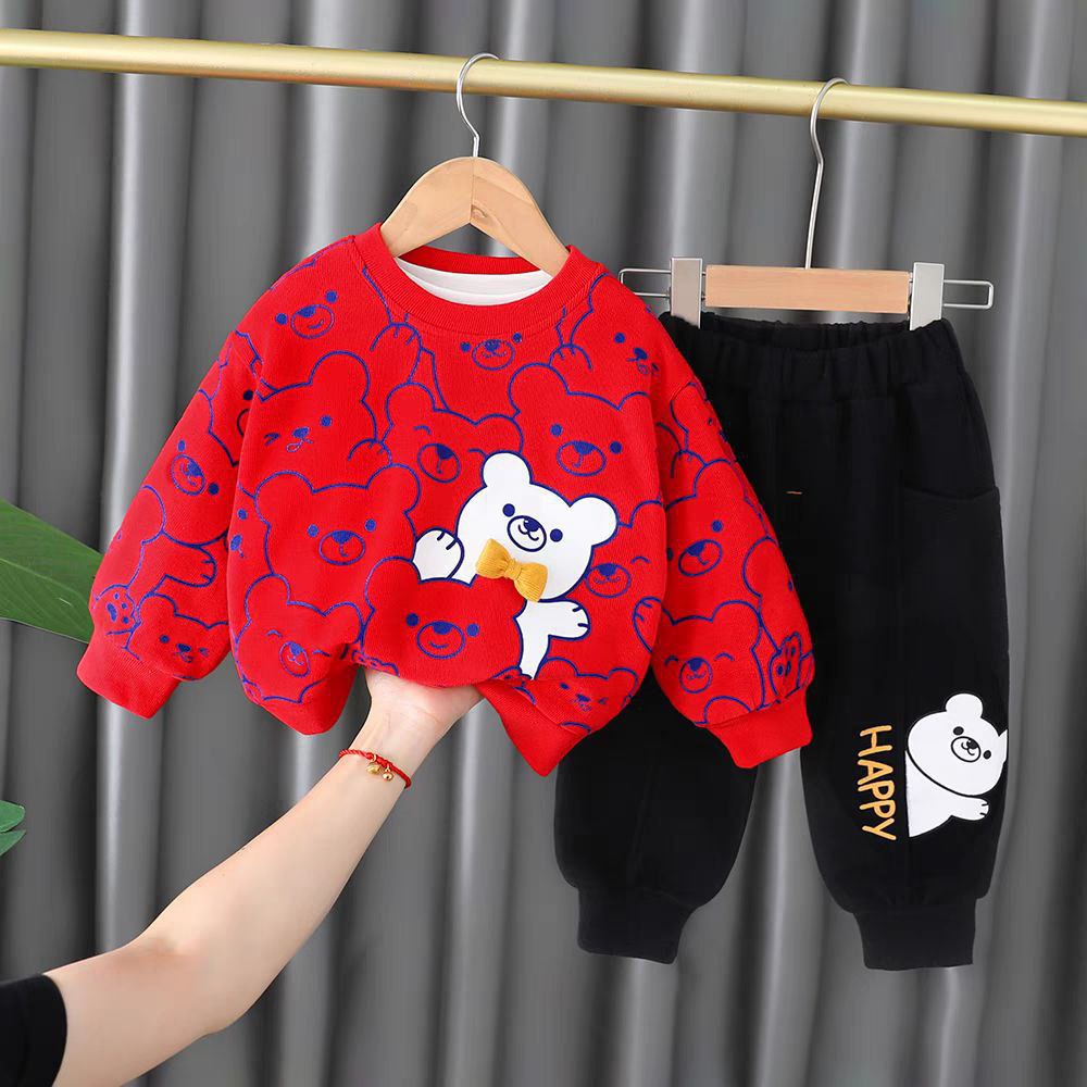 Cartoon Bear Printed Spring Two Piece Set