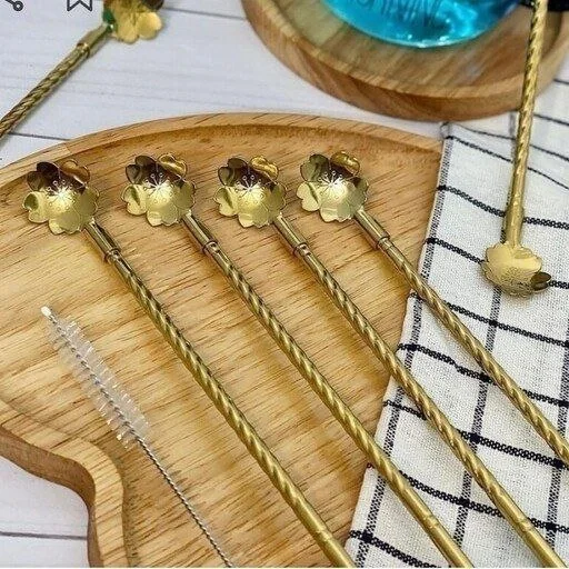 6pcs Reusable drinking Stainless Straws with Cleaning Brush