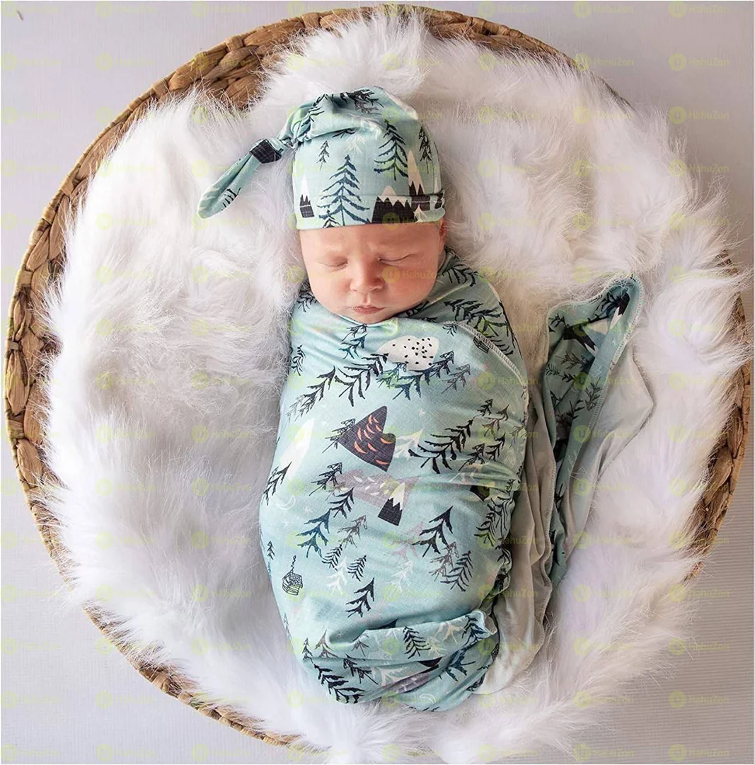 Newborn Swaddle Receiving Blanket Hat