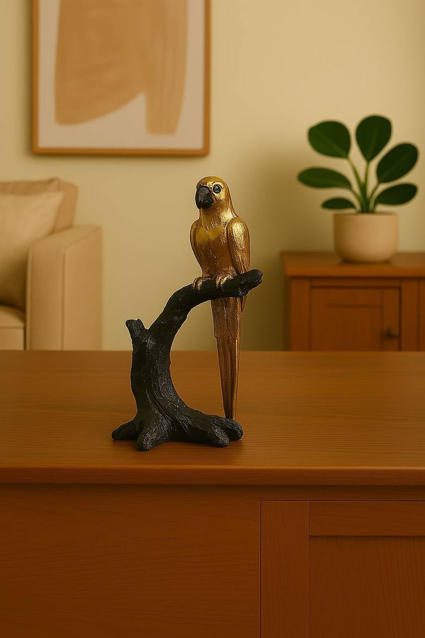 Bird on Branch Golden and Black Figurine Statue