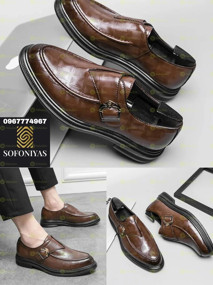 Buckle Strap Toe Leather Men's Shoes
