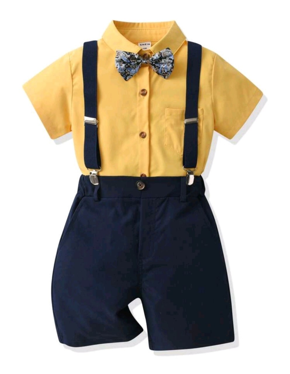 Kids FANZEY Young Boy Bow Front Shirt & Suspender Shorts