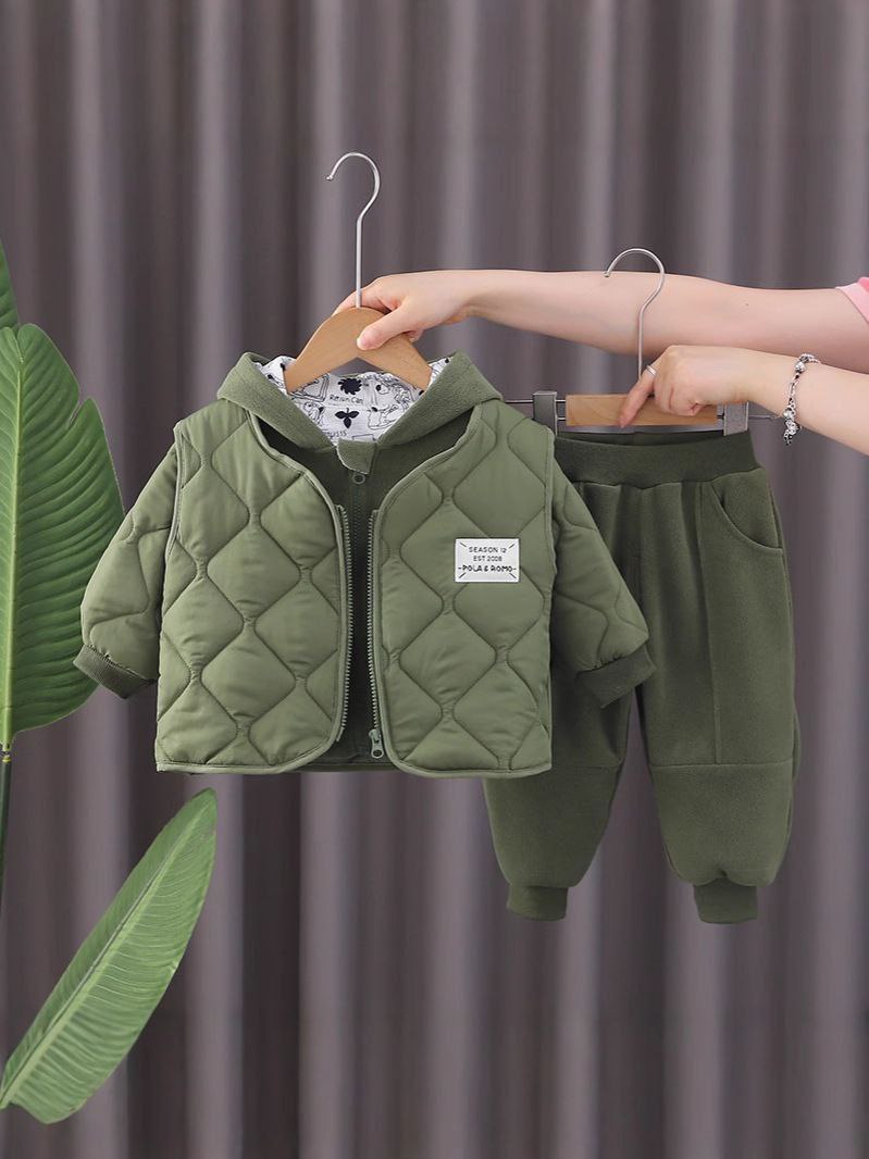 3pcs Warm Hooded Jacket Vest Pant Set