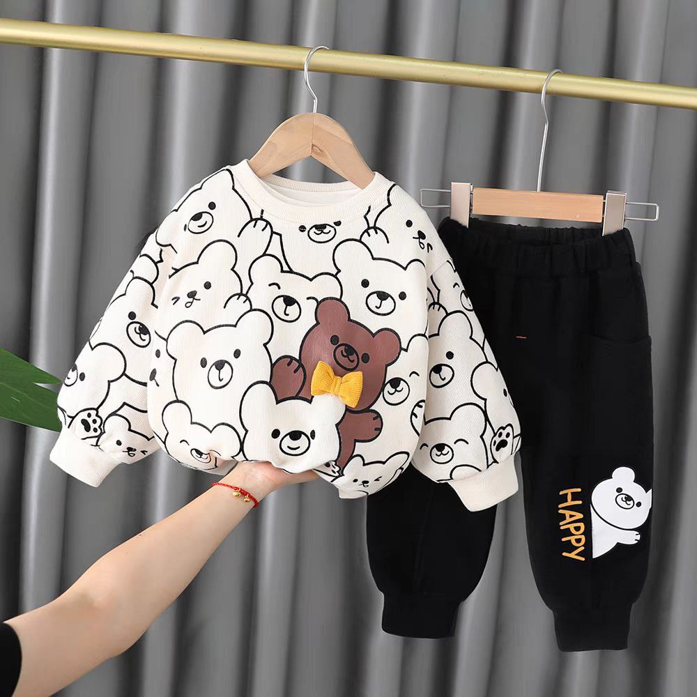 Cartoon Bear Printed Spring 2pcs Outfit