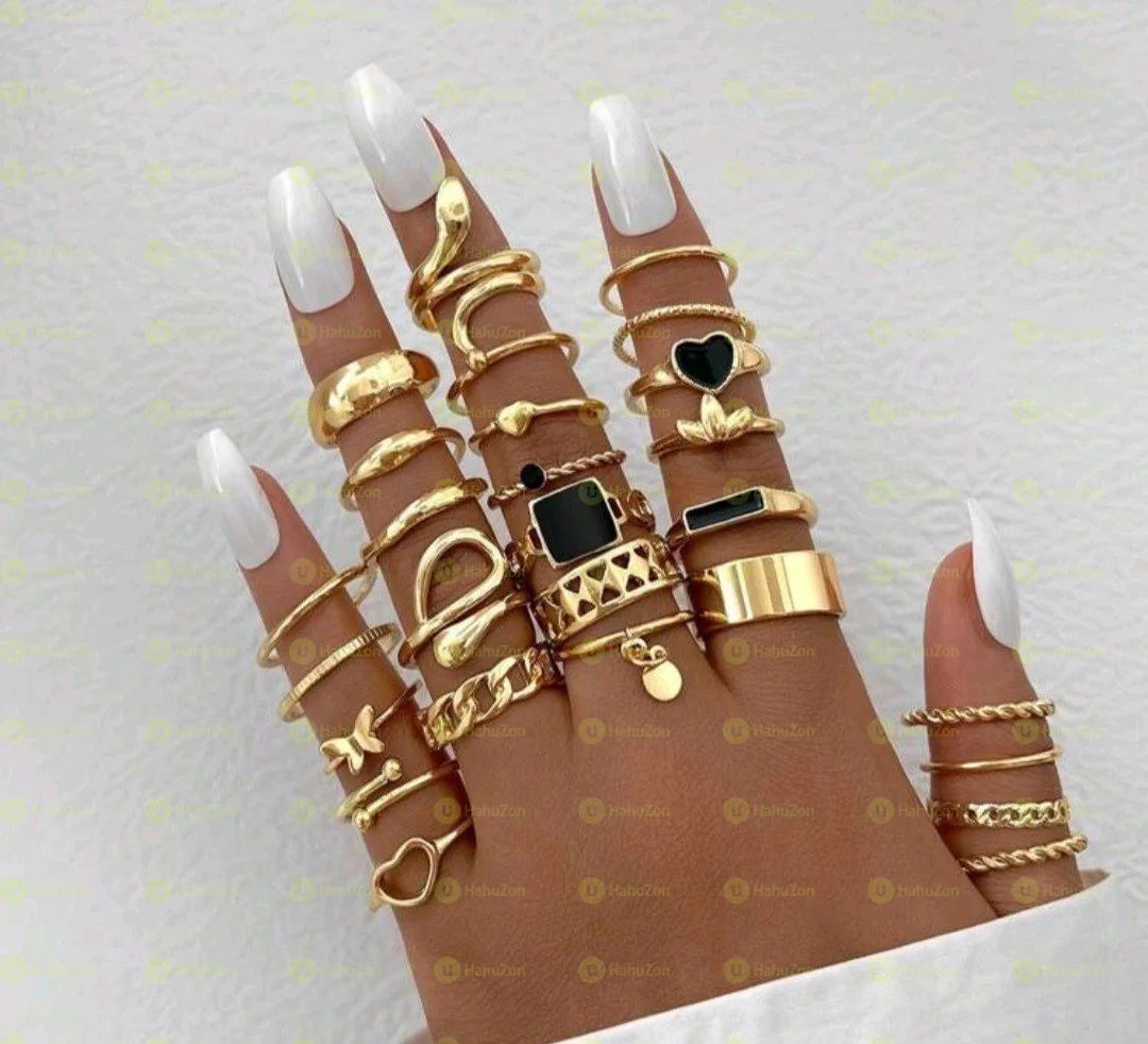 27Pcs Women’s Adjustable Gold Tone Rings Set
