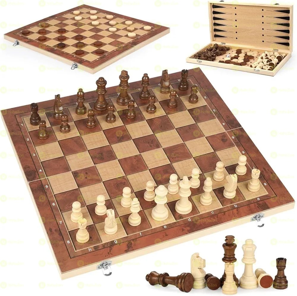 Chess Checkers Backgammon 3-in-1 Board Games Sets