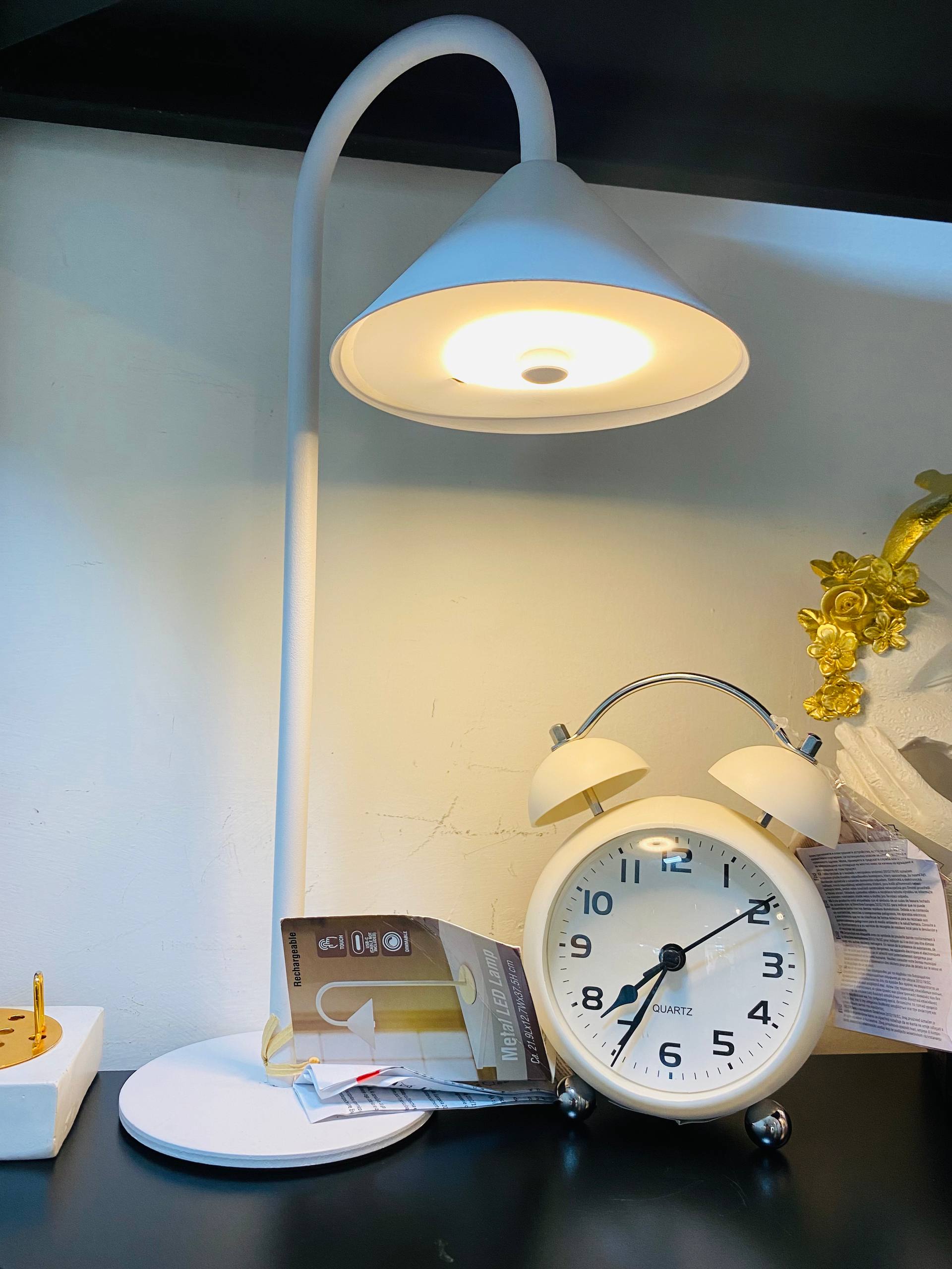 White Small Vintage Alarm Table Clock