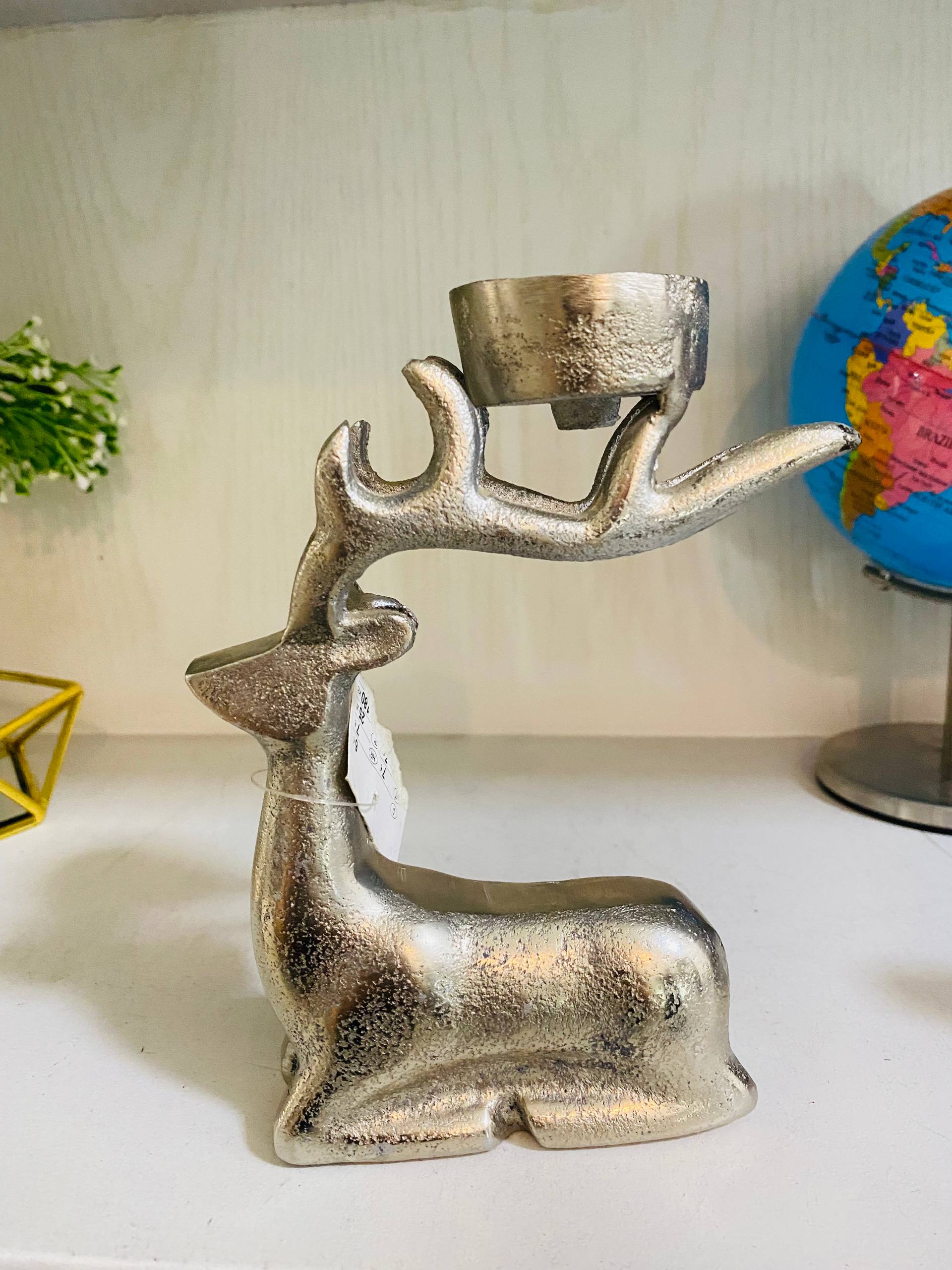 Silver Deer Candle Holder