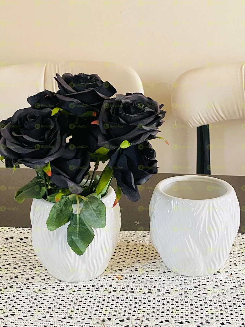 Set of 2 White Mini Vase and Flower