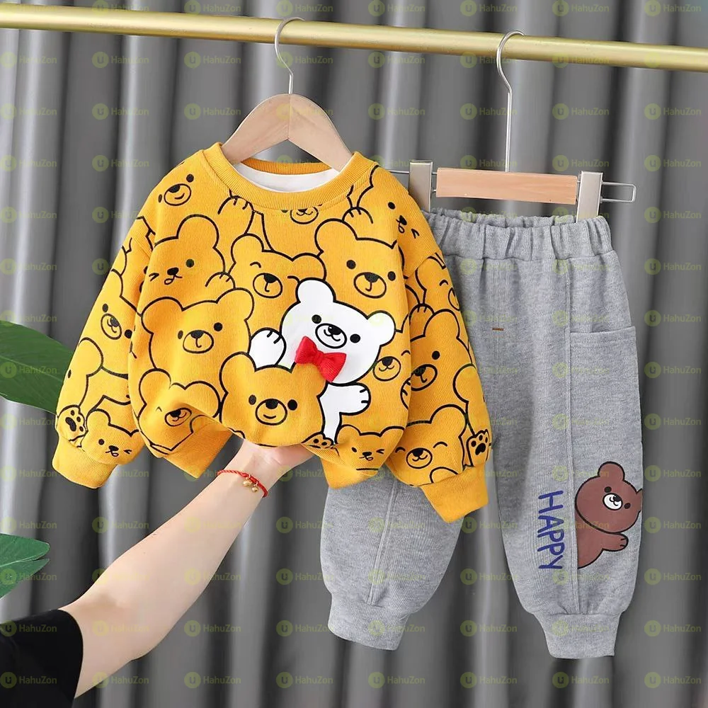 Cartoon Bear Printed Spring Two Piece Set