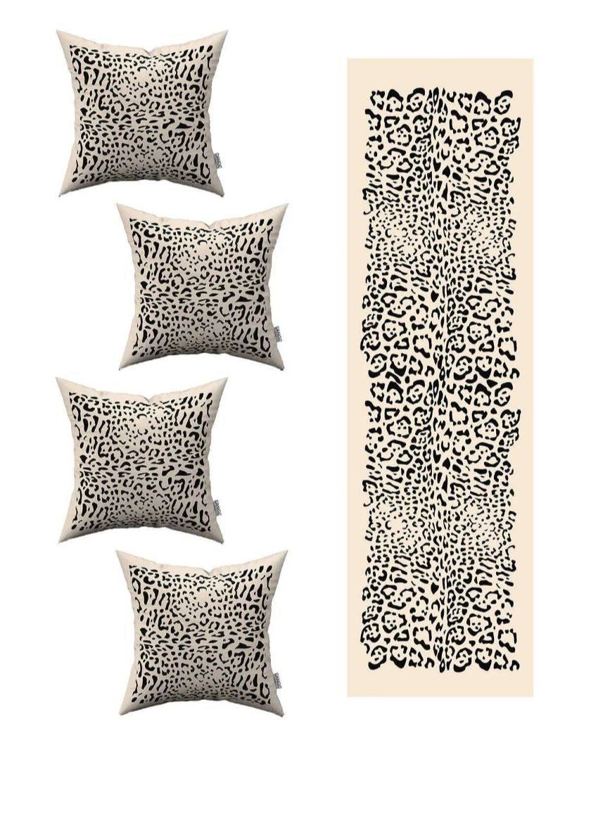 Set of 4 Cheetah Print Pillow Cases and Runner