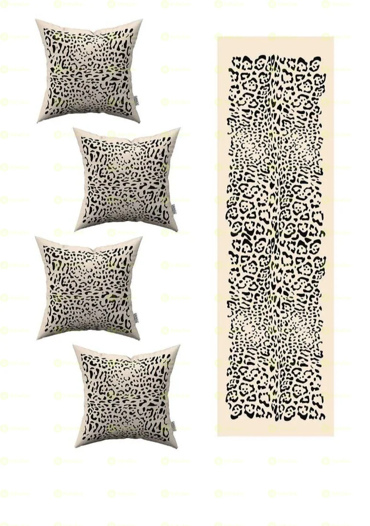 Set of 4 Cheetah Print Pillow Cases and Runner