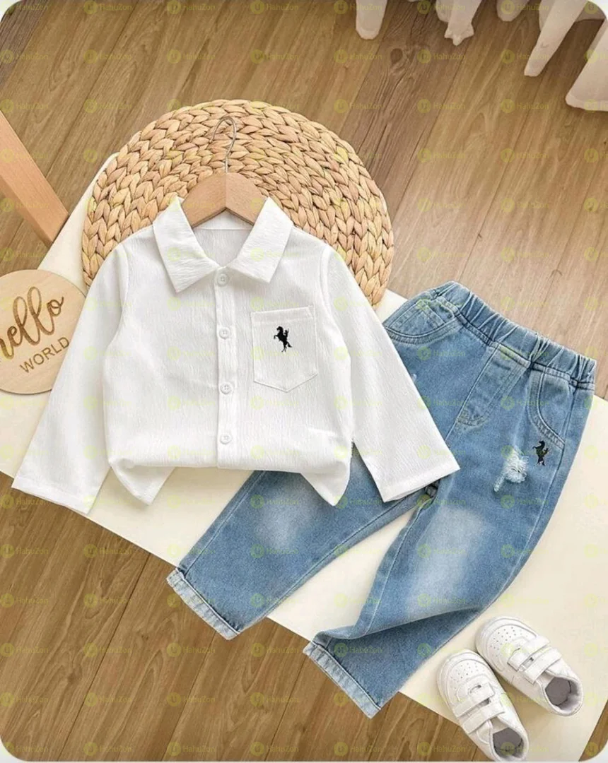 Baby Boy 2 Piece Set Versatile Shirt and Jeans Pant Set