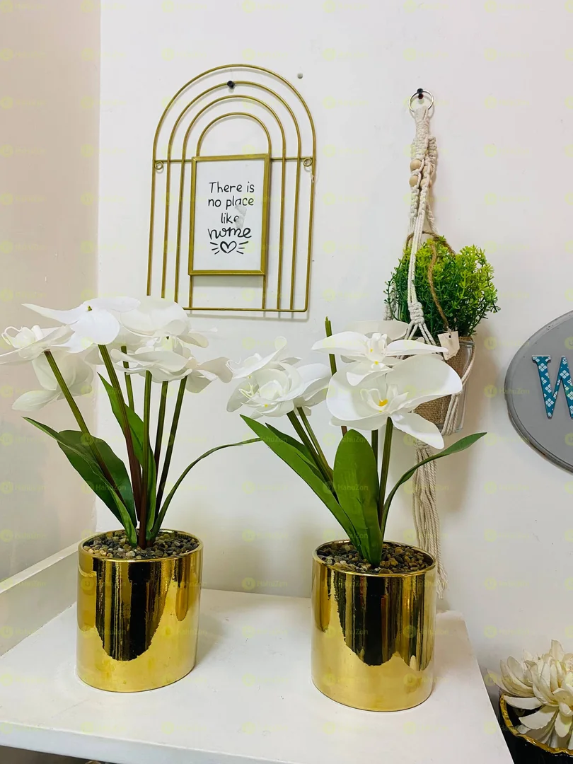 Ceramic Golden Vase and Flower