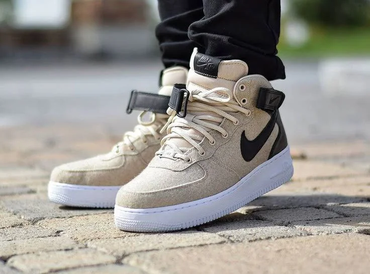 Nike Air Force 1 07 Mid Premium Leather Khaki Black Men's Shoes