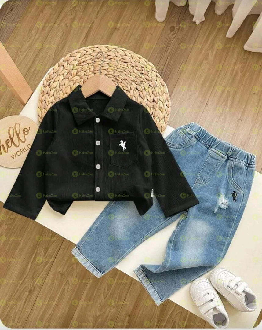 Baby Boy 2 Piece Set Versatile Shirt and Jeans Pant Set