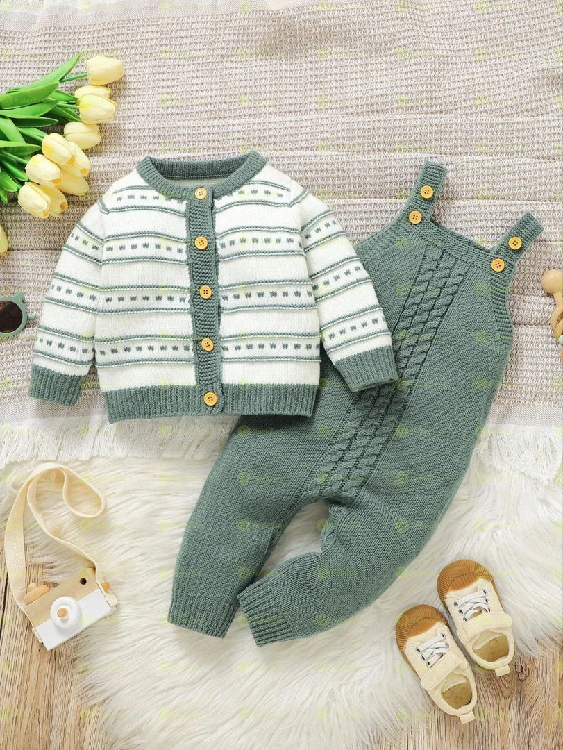 Unisex Cozy Cute Sweater Overall and Cardigan Set