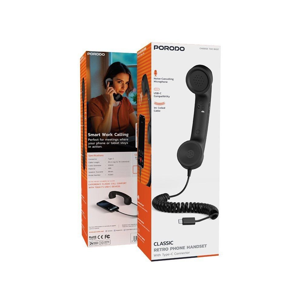 Porodo Classic Retro Phone Handset with Type-C Connector