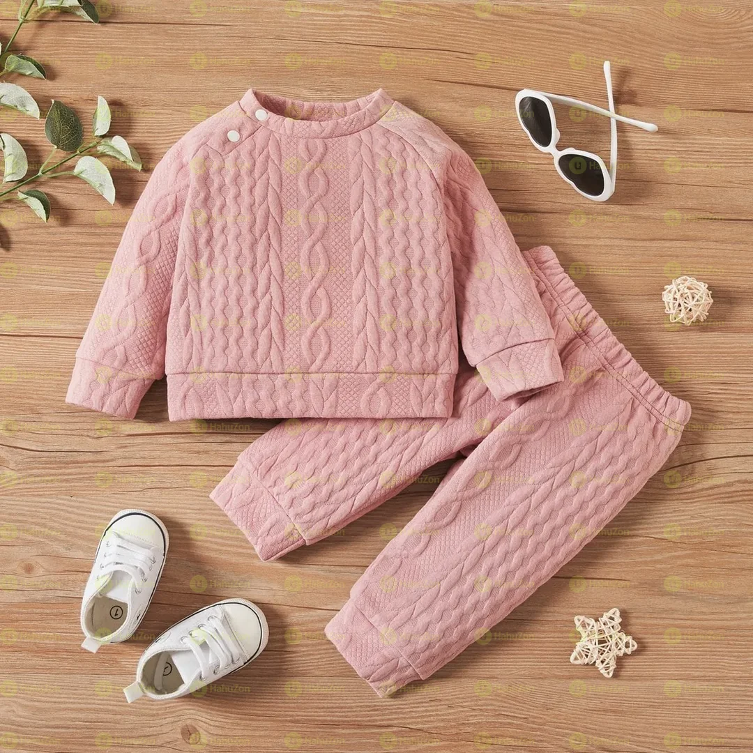 2pcs Solid Long-sleeve Imitation Knitting Kids Set