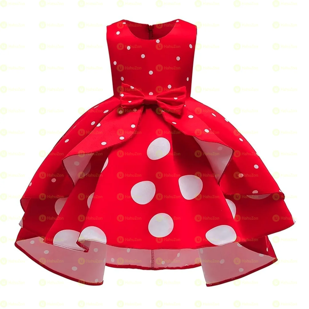 Baby Toddler Girl Sweet Polka Dots Irregular Short-sleeve Party Dress